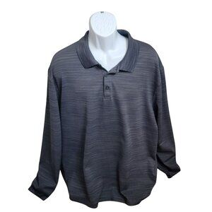 Haggar Polo Shirt, Men 3X, Gray Textured Stripe, Long Sleeves, Collared, EUC
